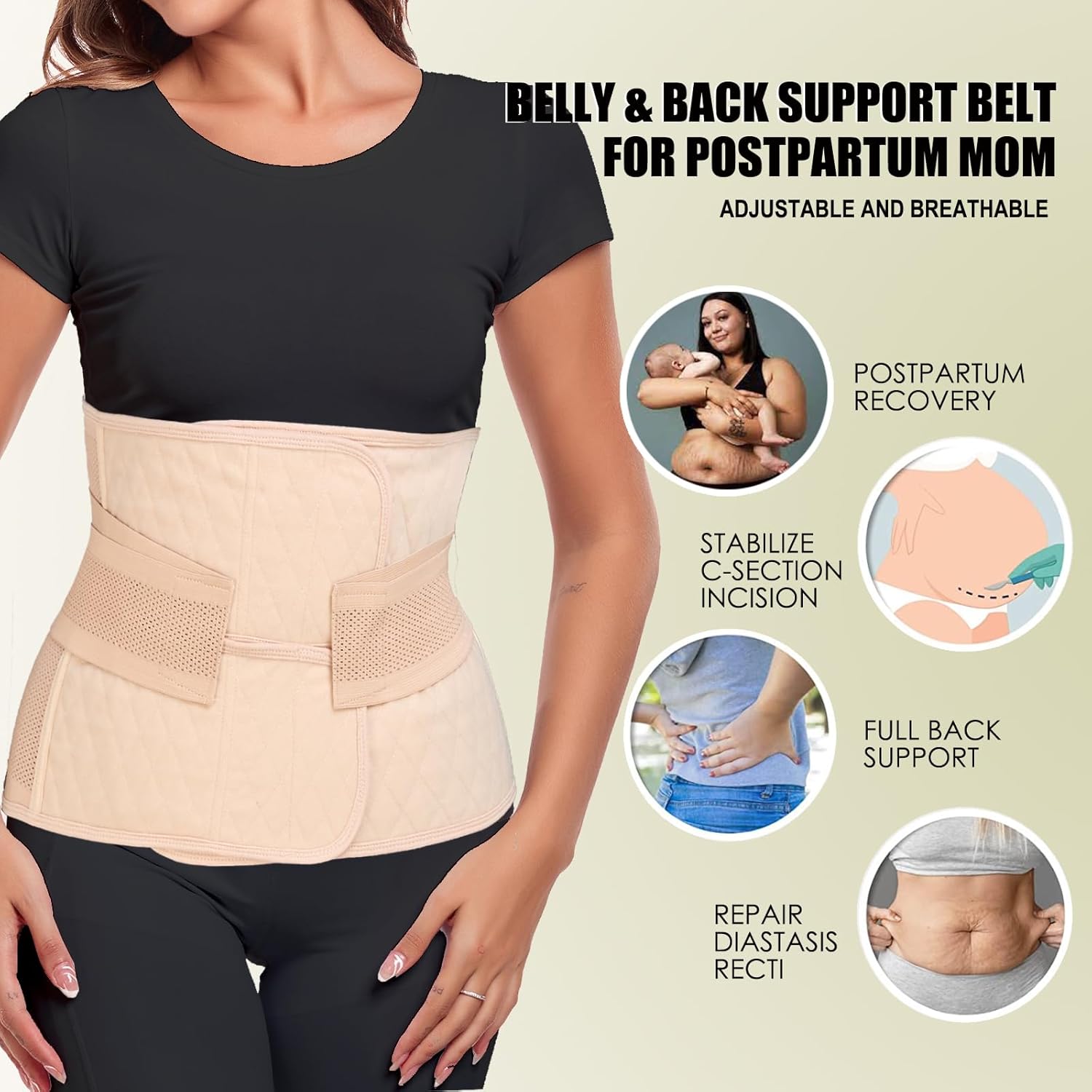 MAMODY Bauchgurt nach der Geburt – Bauchband nach der Geburt für Frauen, Erholungsgürtel (Beige, L) – Bild 4