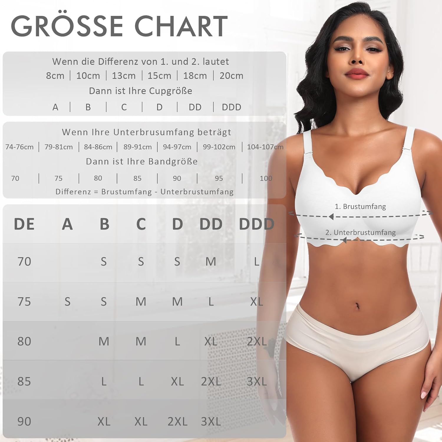 Ganado Damen Nahtloser BH ohne Bügel, tiefer V-Ausschnitt, gewellte Kanten, bequemer BH, Bralette, weiche BHs, bügelloser Bustier-BH – Bild 6
