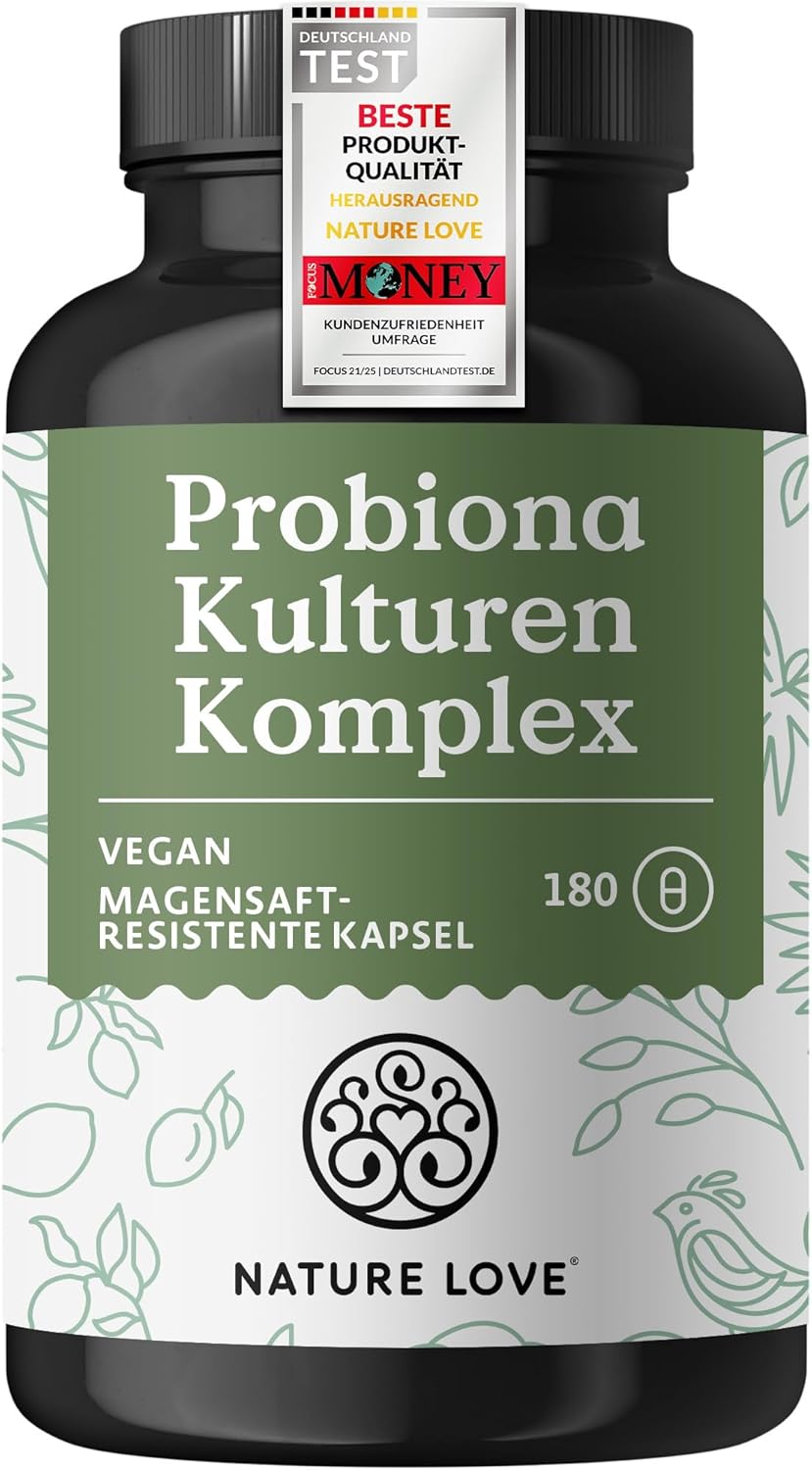 NATURE LOVE® Probiona-Kulturen-Komplex – 20 Bakterienstämme + Bio-Inulin – 180 magensaftresistente Kapseln – hochdosiert: 20 Milliarden KBE pro Tagesdosis – vegan, hergestellt in Deutschland