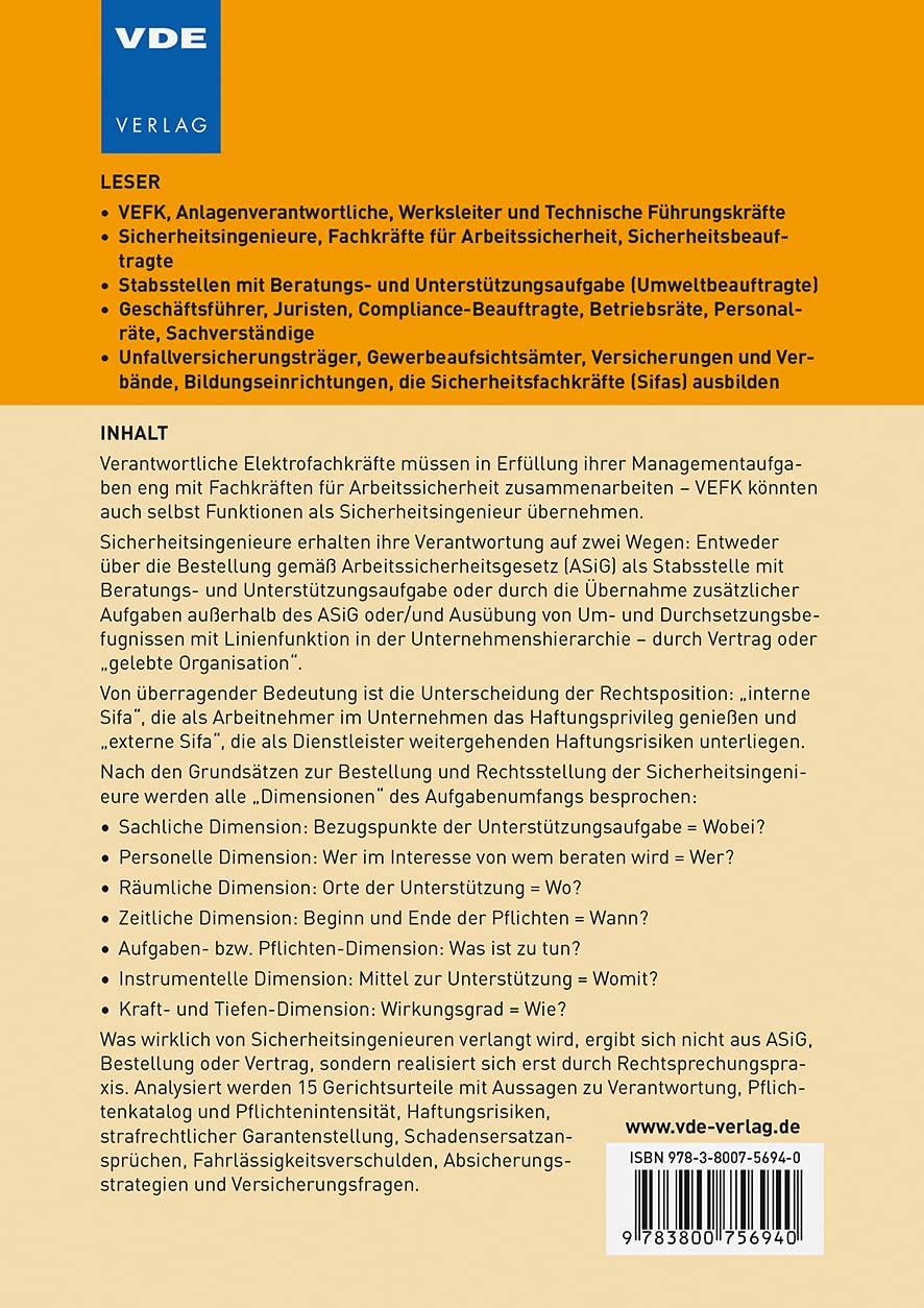 Verantwortung und Haftung der Sicherheitsingenieure: Unterstützungs-, Beratungs-, Berichts-, Prüfungs-, Warn- undSorgfaltspflichten der Fachkräfte für ... (VDE-Schriftenreihe – Normen verständlich) – Bild 2