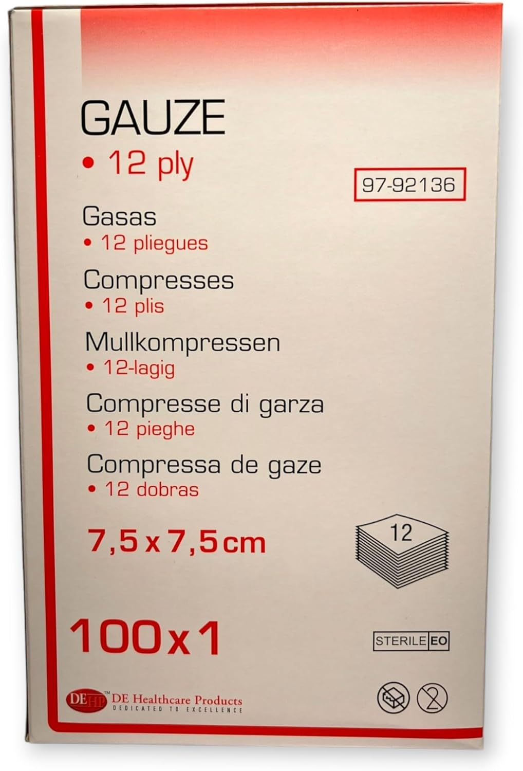 Mullkompressen (100 Stück) 7,5 × 7,5 cm, sterile Verbände, einzeln verpackt, 12 Lagen Wundmaterial – Bild 8