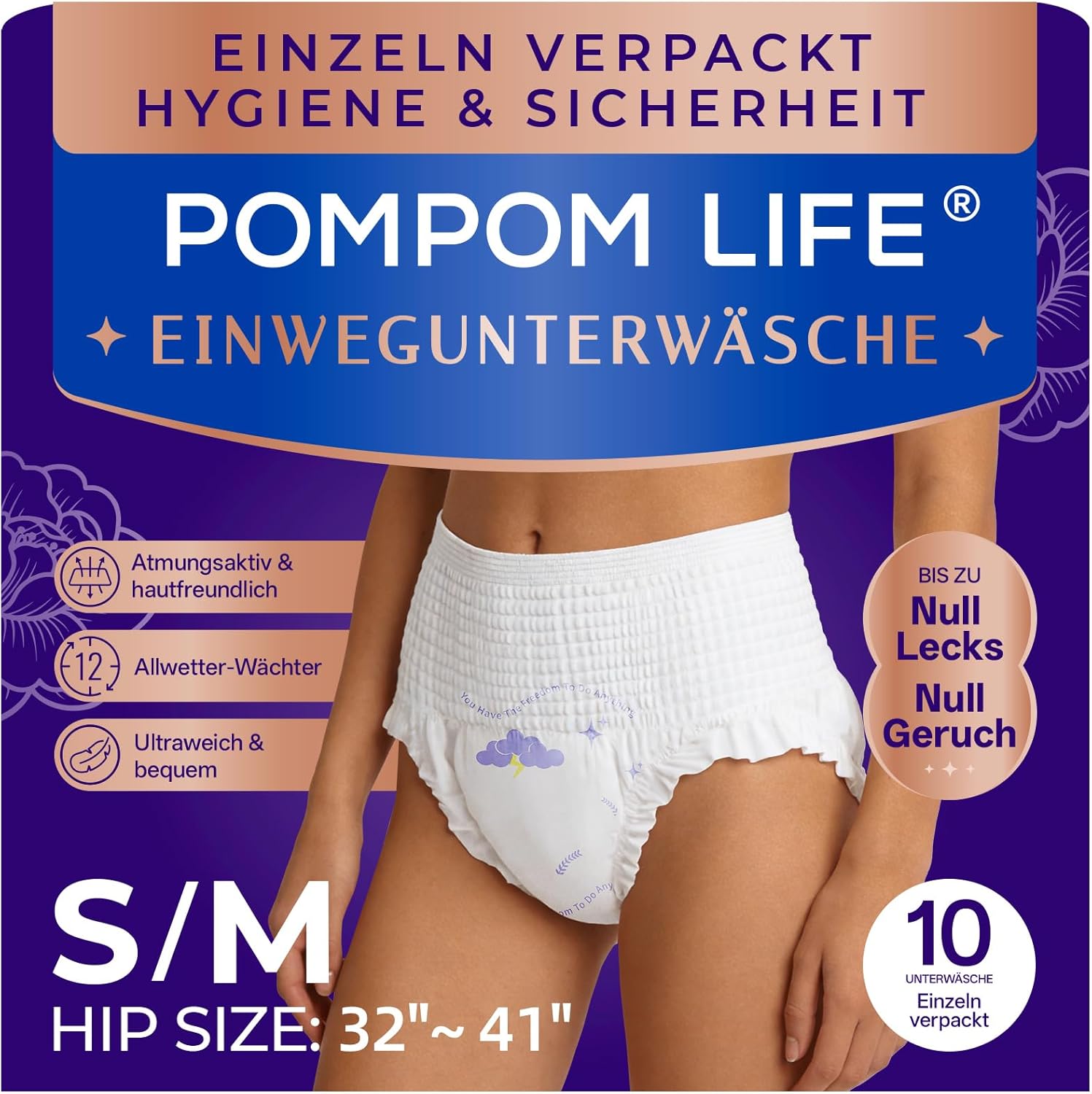 Einweg-Inkontinenzunterwäsche für Frauen, Windeln für Erwachsene mit maximaler Saugfähigkeit, weicher und atmungsaktiver Slip mit Auslaufschutz, Slip für die Zeit nach der Geburt für Tag und Nacht