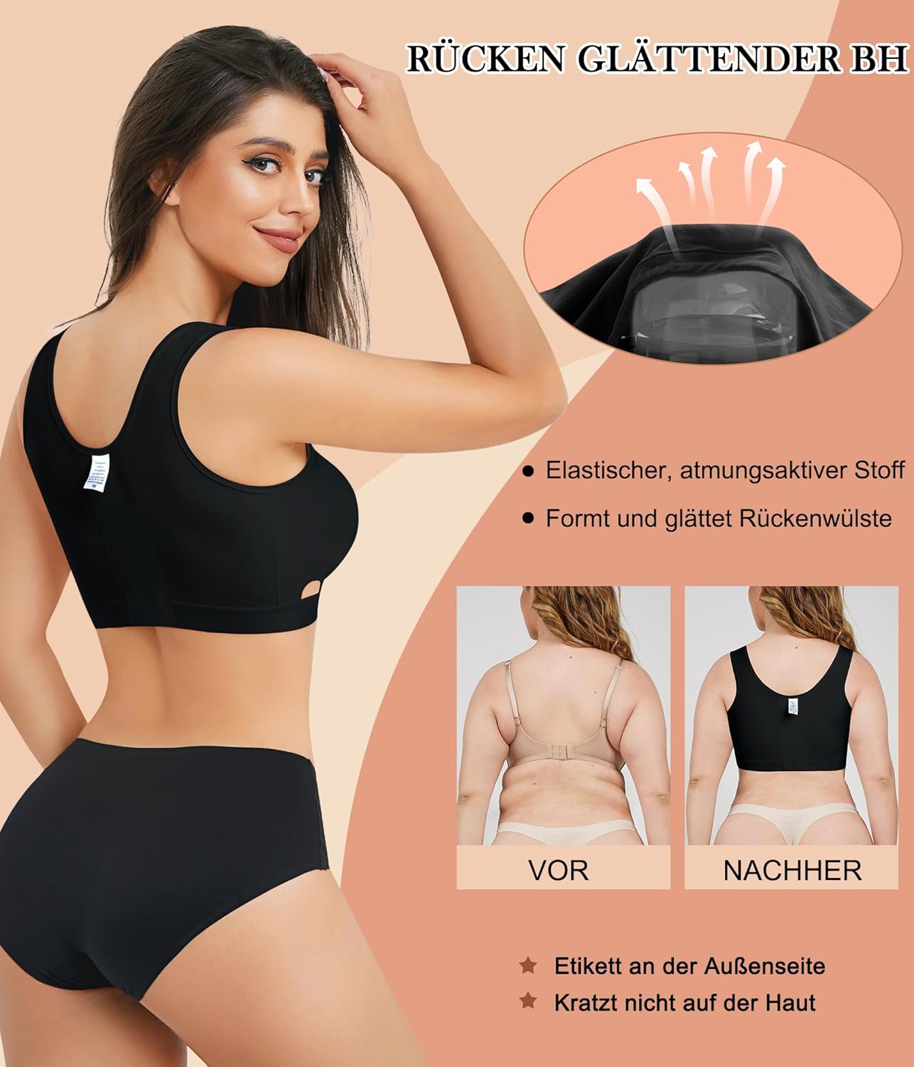 Postoperativer Sport-BH für Damen ohne Bügel, kabelloser BH mit verstellbaren Trägern, Kompressions-BH nach Brustoperationen, nahtloser Schlaf-BH – Bild 3