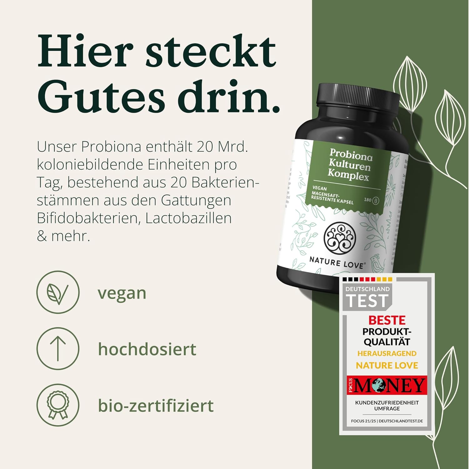 NATURE LOVE® Probiona-Kulturen-Komplex – 20 Bakterienstämme + Bio-Inulin – 180 magensaftresistente Kapseln – hochdosiert: 20 Milliarden KBE pro Tagesdosis – vegan, hergestellt in Deutschland – Bild 6