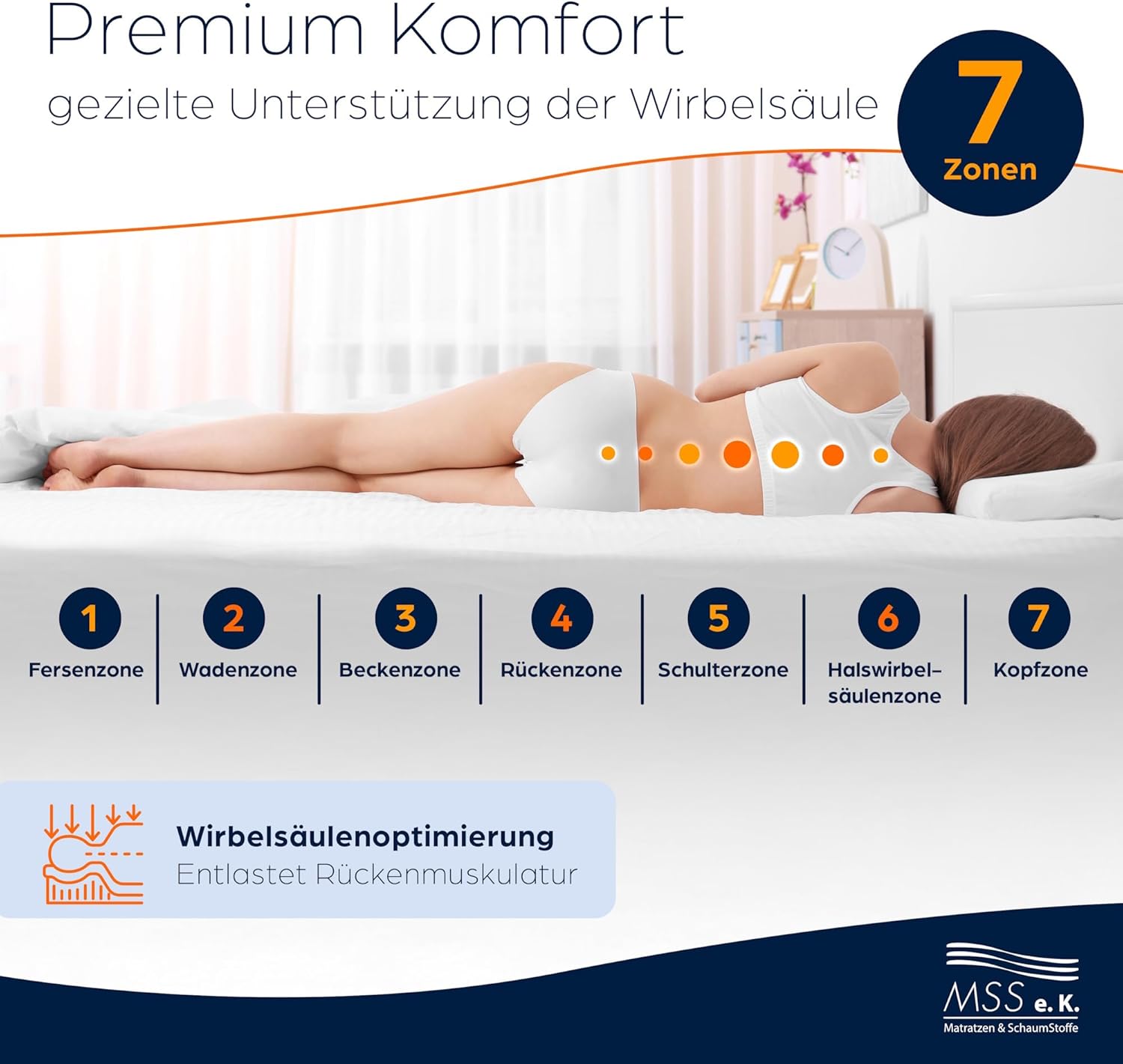 MSS eK Taschenfederkernmatratze mit Kaltschaum 120 x 200 cm H2 – ECO – 7-Zonen, orthopädischer Komfortschaum, waschbarer Bezug, Öko-Tex zertifiziert, hergestellt in Deutschland – Bild 8