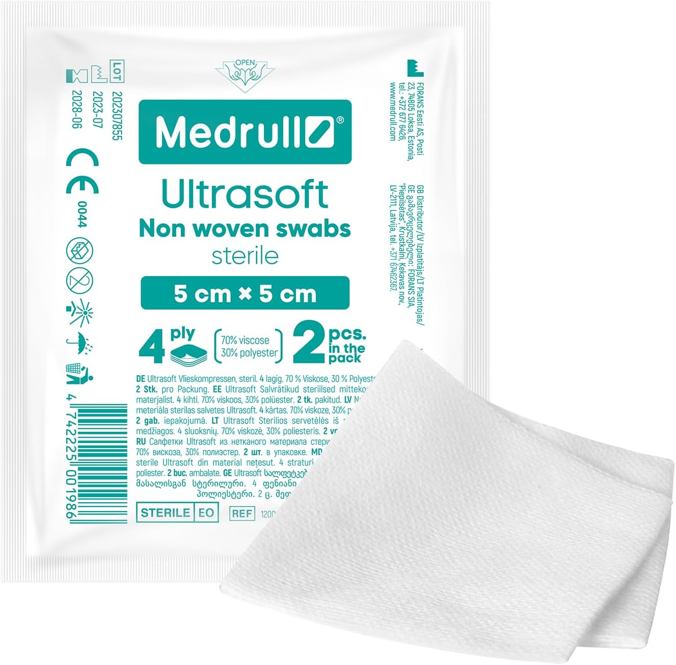 Medrull Vlies-Verbände, steril, ultraweich, 4-lagig, 5 cm x 5 cm, verpackt 2 Stück – 20 Papiertüten (40 Stück) – Bild 2