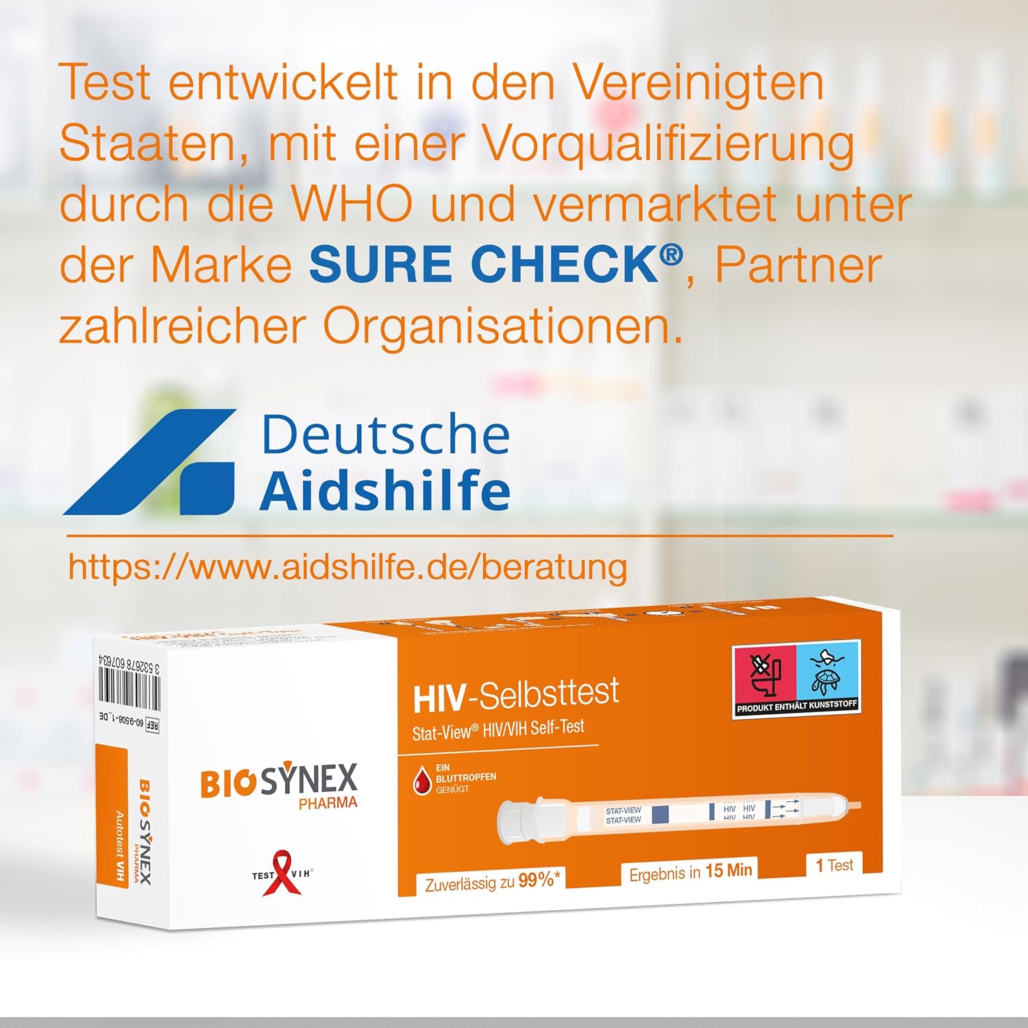 BIOSYNEX - Stat-View - HIV - AIDS Schnelltest - zuverlässiger und vertraulicher Selbsttest (1 Test) – Bild 5