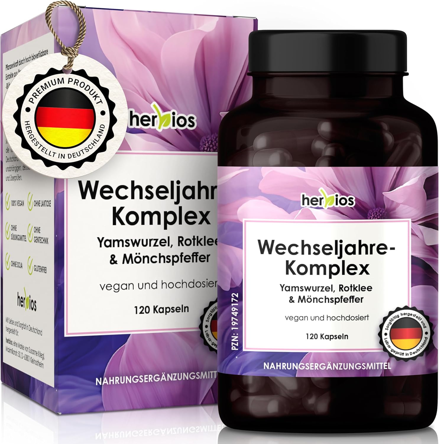 Frühlingsangebot* Menopause-Kapseln – 120 Stück für 2 Monate – Hochdosierte Yamswurzel, Rotklee & Mönchspfeffer – mit Eisenfolsäure & B-Vitaminen – Vegan & Hormonfrei, für Meno-Balance