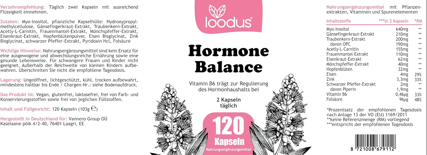 Hormonbalance Frauen – 120 PMS-Kapseln mit Myo-Inositol OPC Goose Finnisches Acetyl-L-Carnitin Frauenmantel Mönchspfeffer Hochdosiert & B6-2-Monatsvorrat – PMS Complex loodus – Bild 9