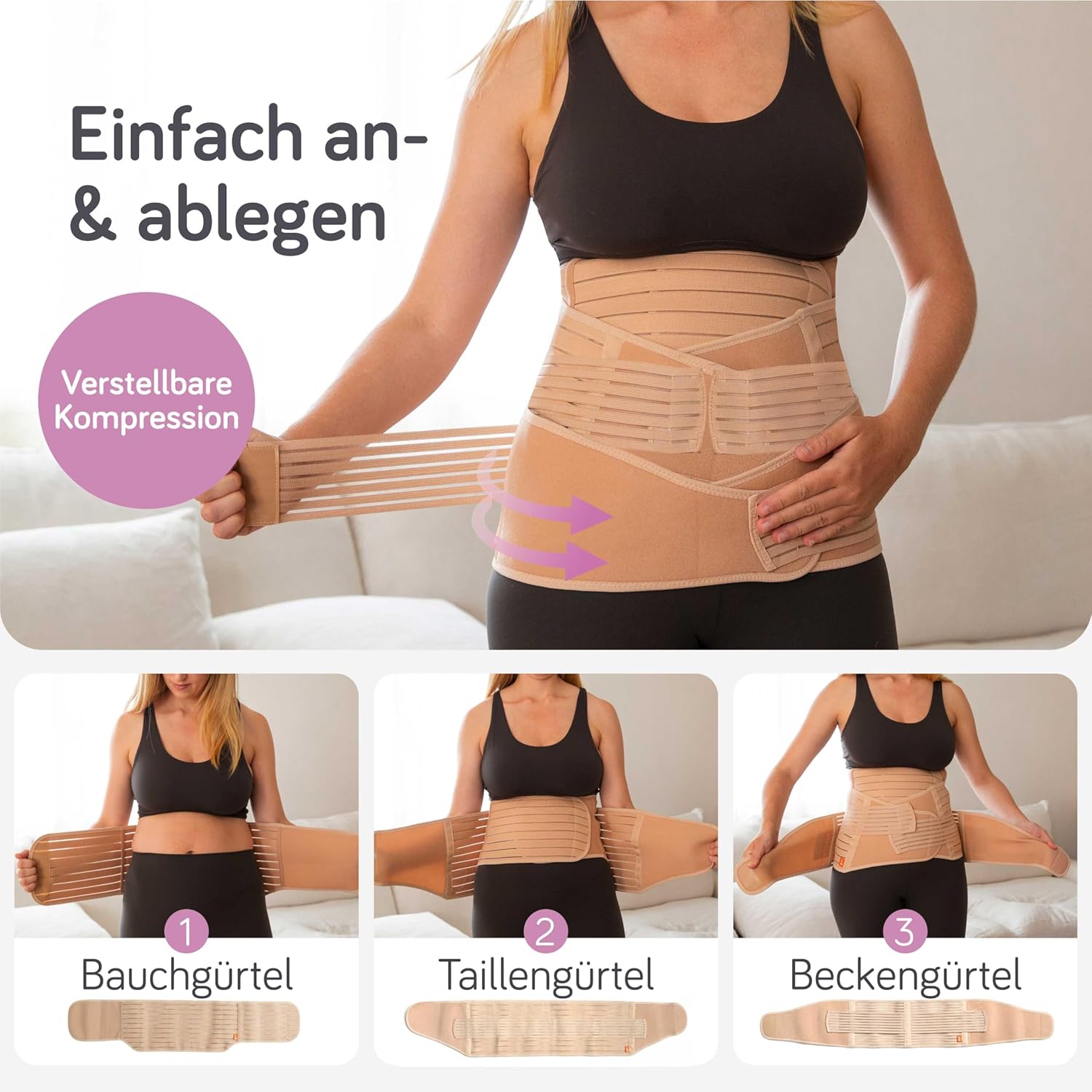 Baby Uma Bauchgurt nach der Geburt, 3-in-1-Postpartum-Gürtel für Frauen, leicht und atmungsaktiv, Bauchband nach dem Kaiserschnitt, einfaches An- und Ausziehen – Bild 6