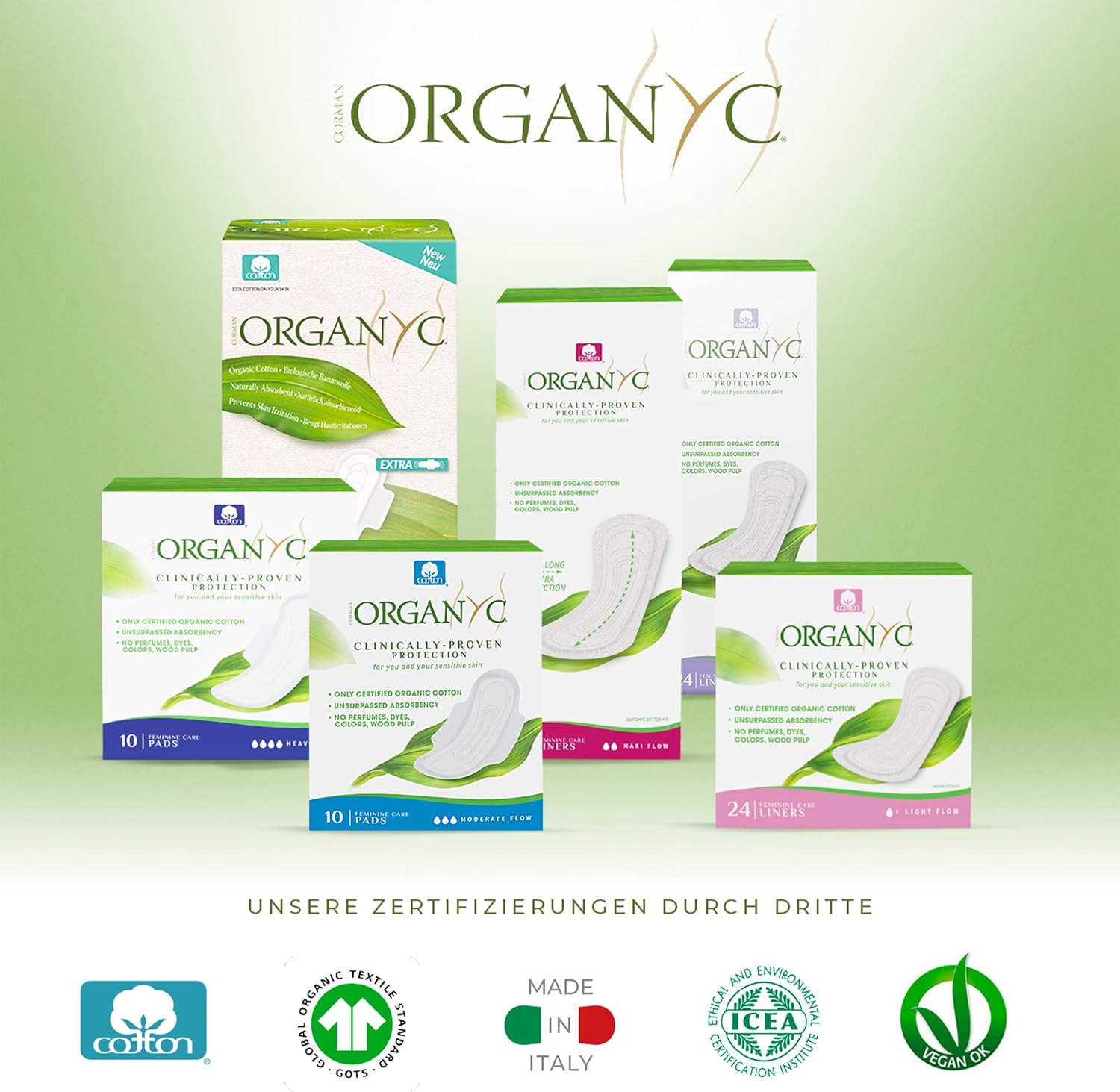 Organyc Nachtbinden mit Flügeln – 100 % Bio-Baumwolle, 4er-Pack (4 x 10) – Bild 7