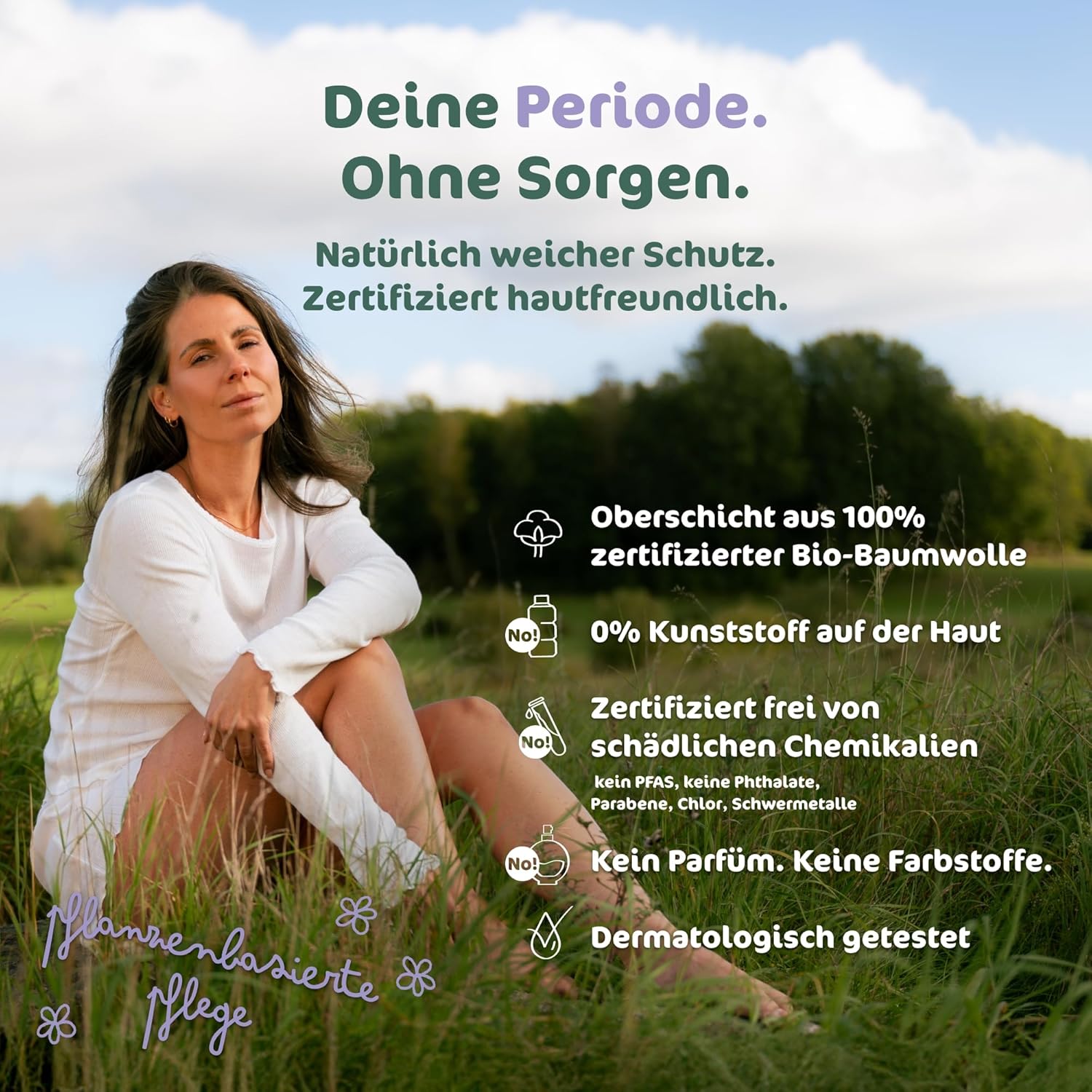 Naty Damenbinden Super mit Flügeln, 100 % zertifizierte Bio-Baumwolle auf der Haut, zertifiziert hautfreundlich, ohne Parfüm, 0 % herkömmliches Plastik, saugfähiger Schutz, 12 Pads – Bild 2