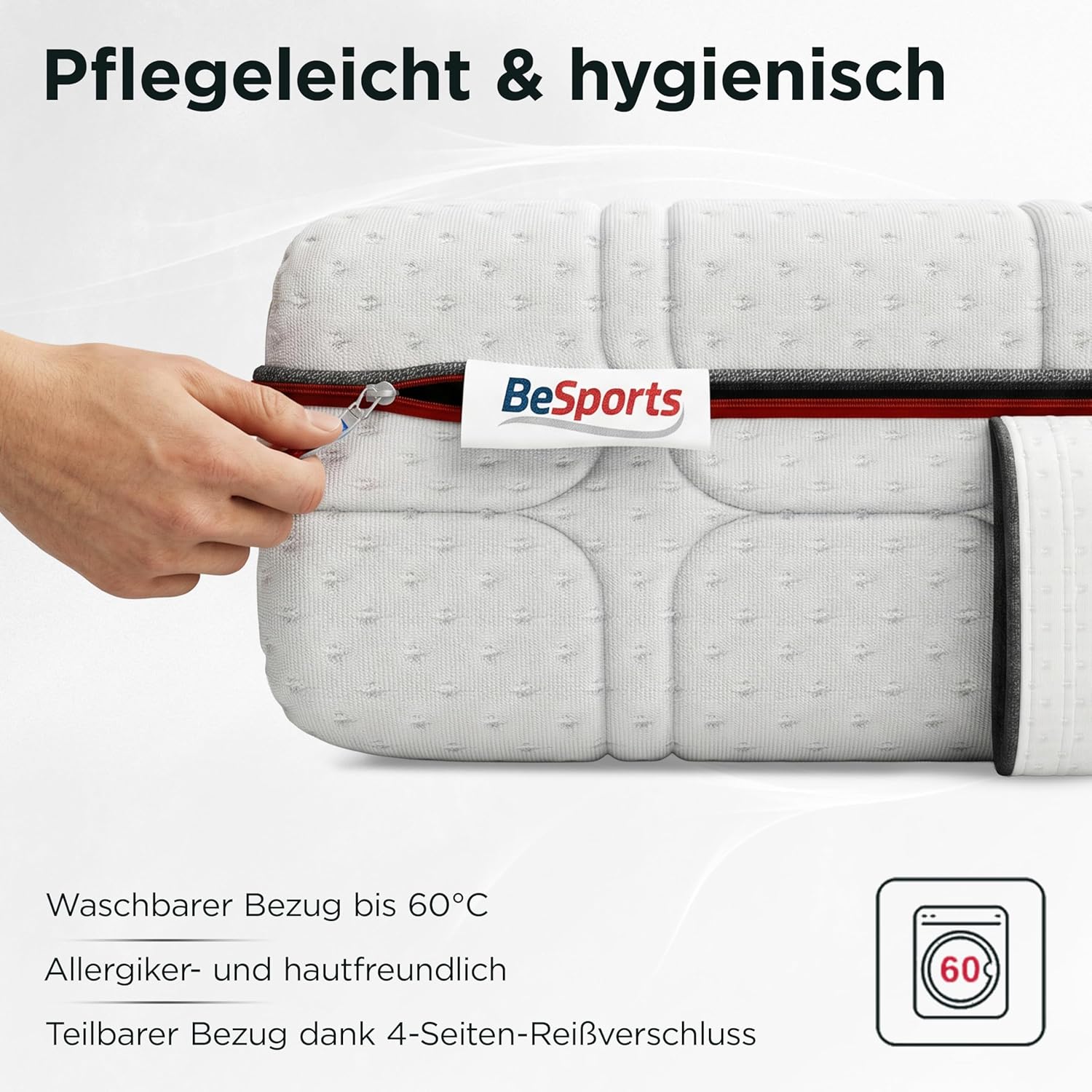 Hero Matratze 7 Zonen 100 x 200 cm, ergonomische Kaltschaummatratze mit zwei Härtegraden H2/H3, hohe Punktelastizität, atmungsaktiver Bezug abnehmbar und waschbar, ideal bei Rücken- und Nackenschmerzen – Bild 7