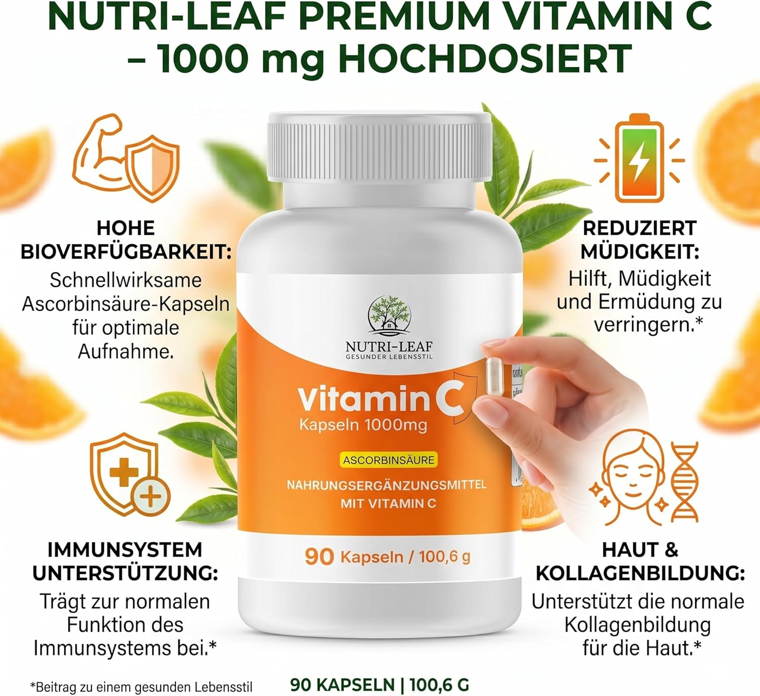 NUTRI-LEAF Vitamin C 1000 mg pro Kapsel – Bild 3