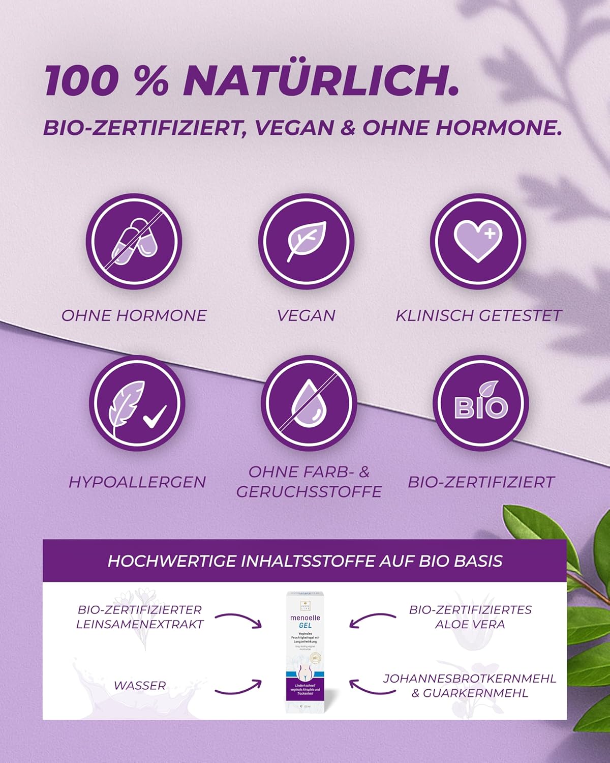 menoelle Bio-Vaginalgel – Vaginales Feuchtigkeitsgel gegen vaginale Trockenheit, Juckreiz, Brennen und Ausfluss – nährt das Vaginalmilieu und reguliert den pH-Wert – für Frauen – 100 ml – Bild 5