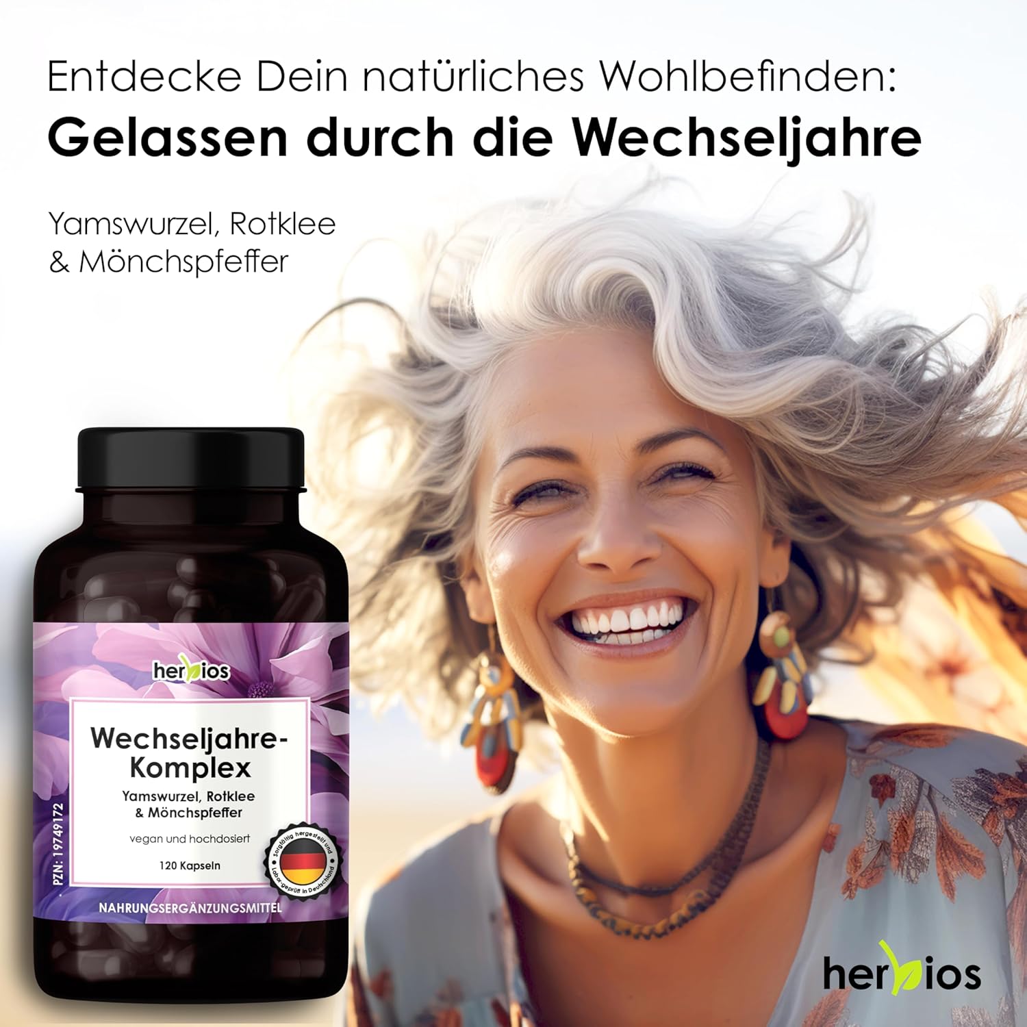 Frühlingsangebot* Menopause-Kapseln – 120 Stück für 2 Monate – Hochdosierte Yamswurzel, Rotklee & Mönchspfeffer – mit Eisenfolsäure & B-Vitaminen – Vegan & Hormonfrei, für Meno-Balance – Bild 2