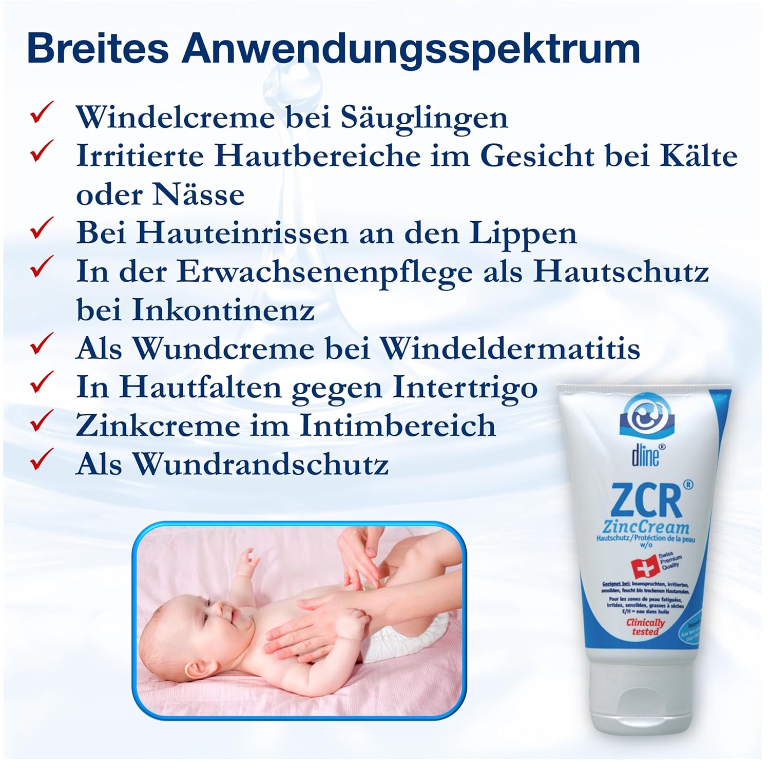 dline ZCR-ZincCream 50 ml Windelcreme / Wundschutzcreme / Intimpflege von Care Professional, Zinkcreme mit Aloe Vera Jojobaöl, Nachtkerzenöl, Panthenol, Sheabutter Urea, Zink – Bild 3