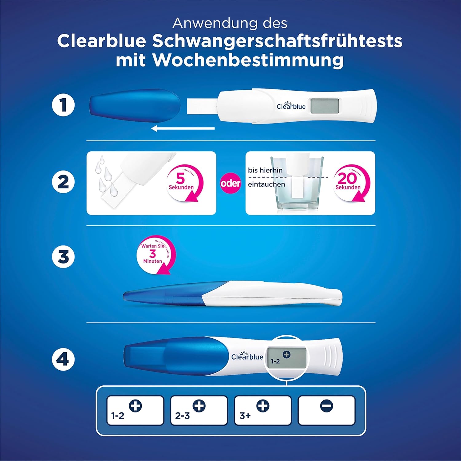 Clearblue Schwangerschaftstest, digitaler Schwangerschaftstest, 2 x Frühschwangerschaftstests / Frühschwangerschaftstests mit Wochenbestimmung, Schwangerschaftsbestimmung, 25 mIU/ml – Bild 10