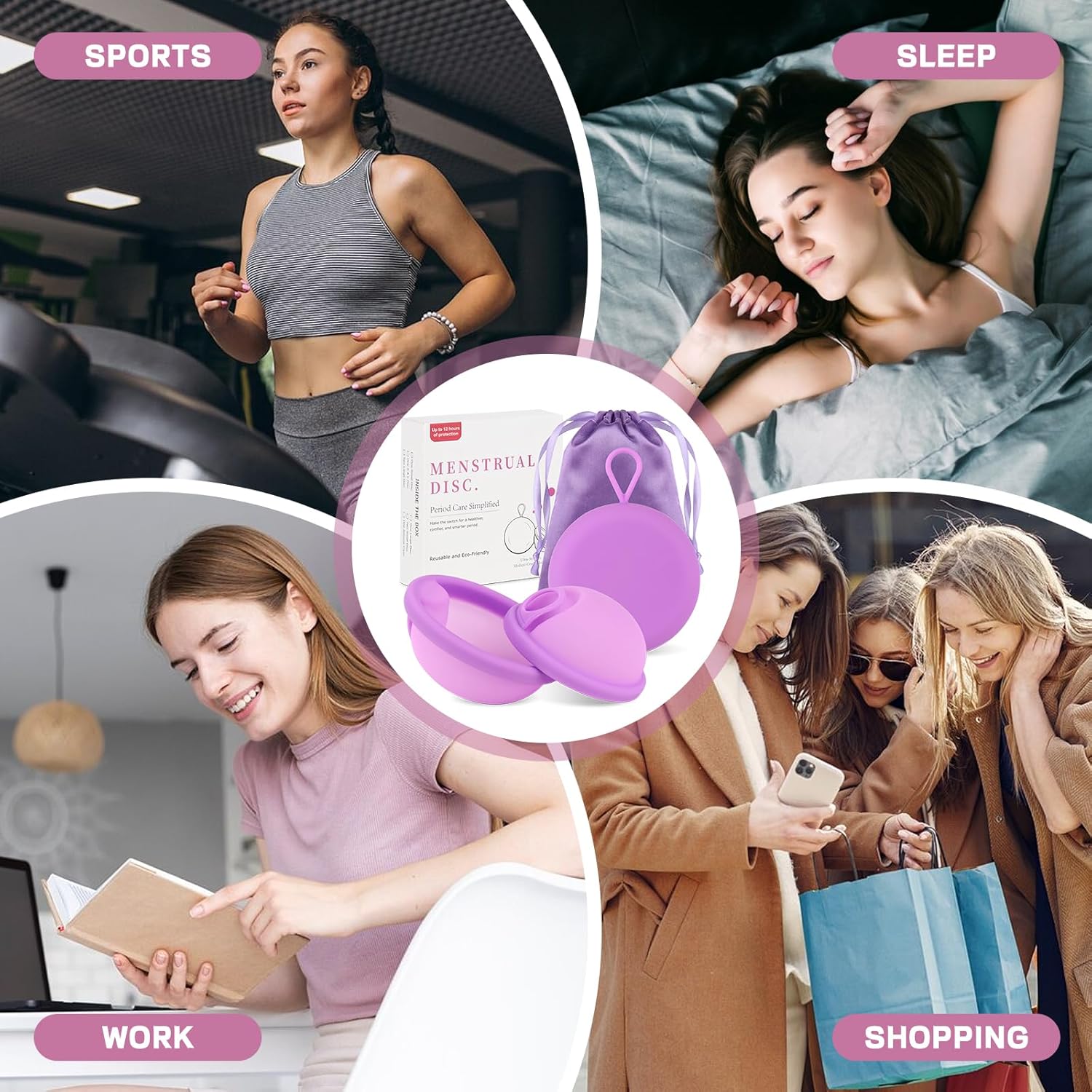 Menstruationsscheibe, 2 Stück Periodenscheiben (S+L), Menstruationsscheibe, auslaufsichere Menstruationstassen aus medizinischem Silikon, wiederverwendbare Scheibe für aktive Frauen, Sport, Schwimmen – Bild 8