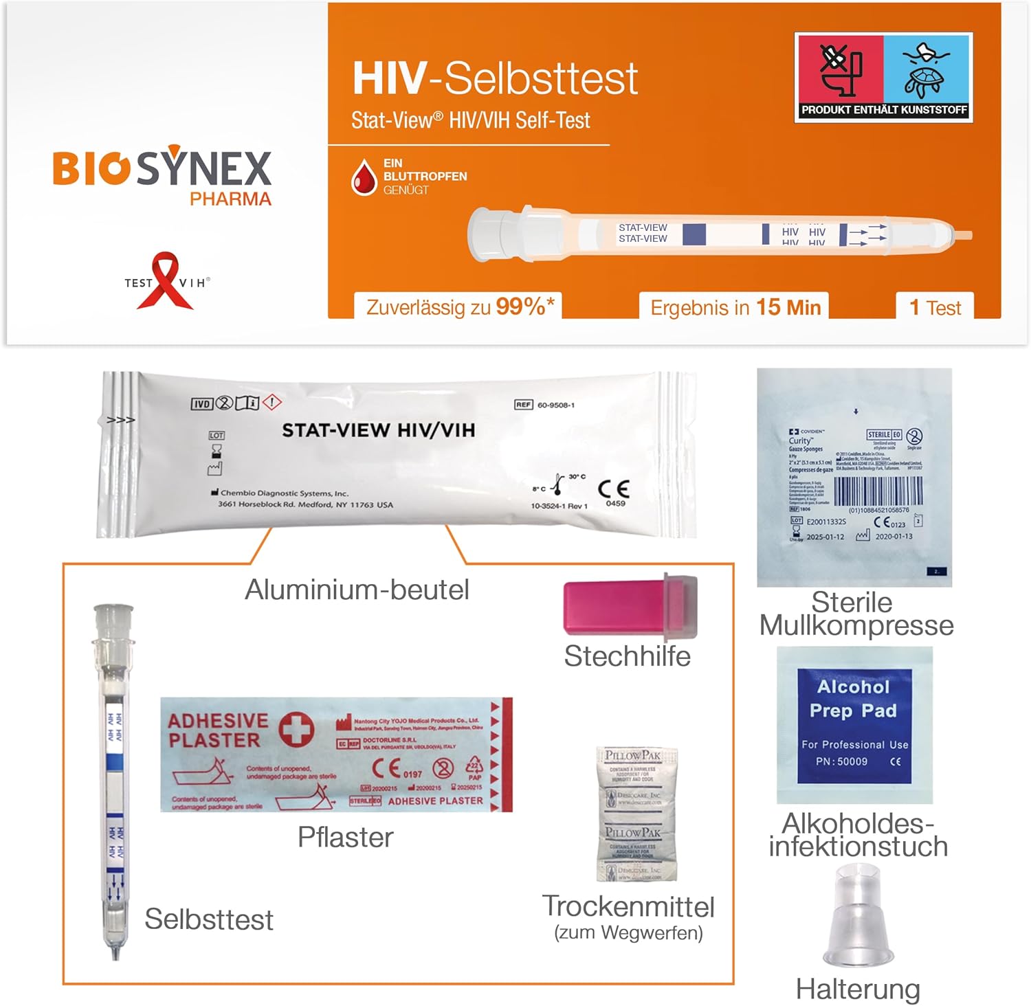 BIOSYNEX - Stat-View - HIV - AIDS Schnelltest - zuverlässiger und vertraulicher Selbsttest (1 Test) – Bild 8