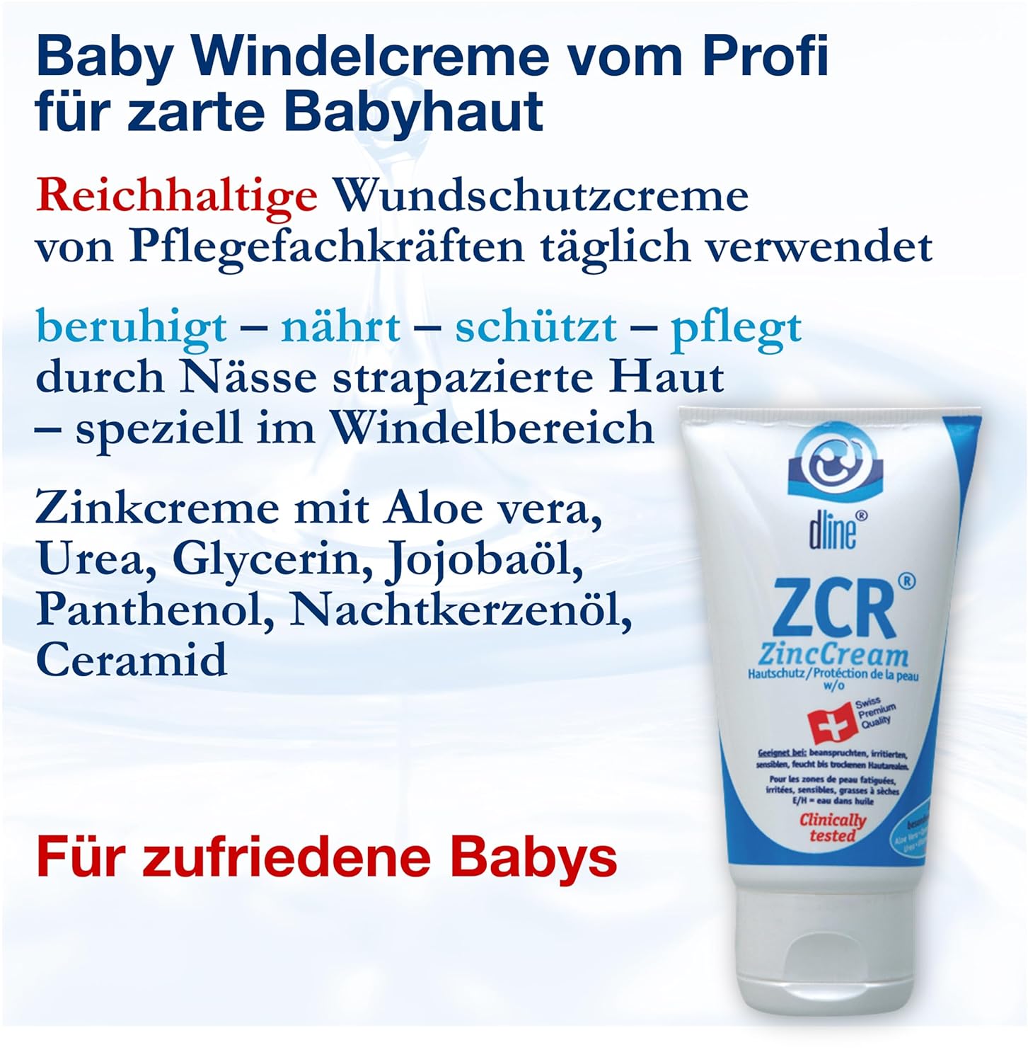 dline ZCR-ZincCream 50 ml Windelcreme / Wundschutzcreme / Intimpflege von Care Professional, Zinkcreme mit Aloe Vera Jojobaöl, Nachtkerzenöl, Panthenol, Sheabutter Urea, Zink – Bild 2
