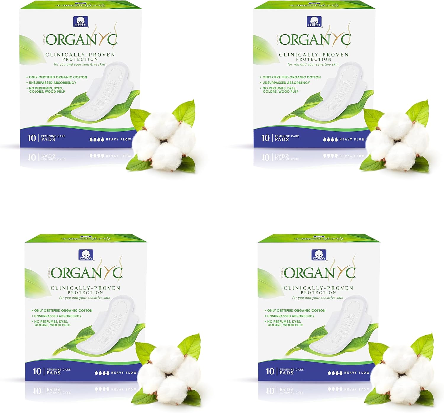 Organyc Nachtbinden mit Flügeln – 100 % Bio-Baumwolle, 4er-Pack (4 x 10)