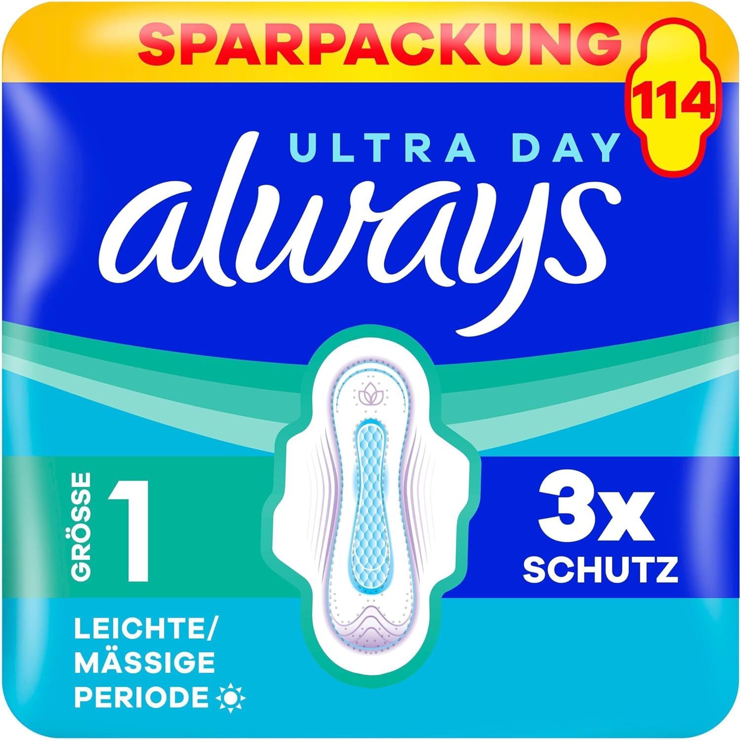 Always Ultra Damenbinden Light/Moderate Period (Größe 1) mit Flügeln, 114 Stück, sehr saugfähig, ultradünn, für die Periode