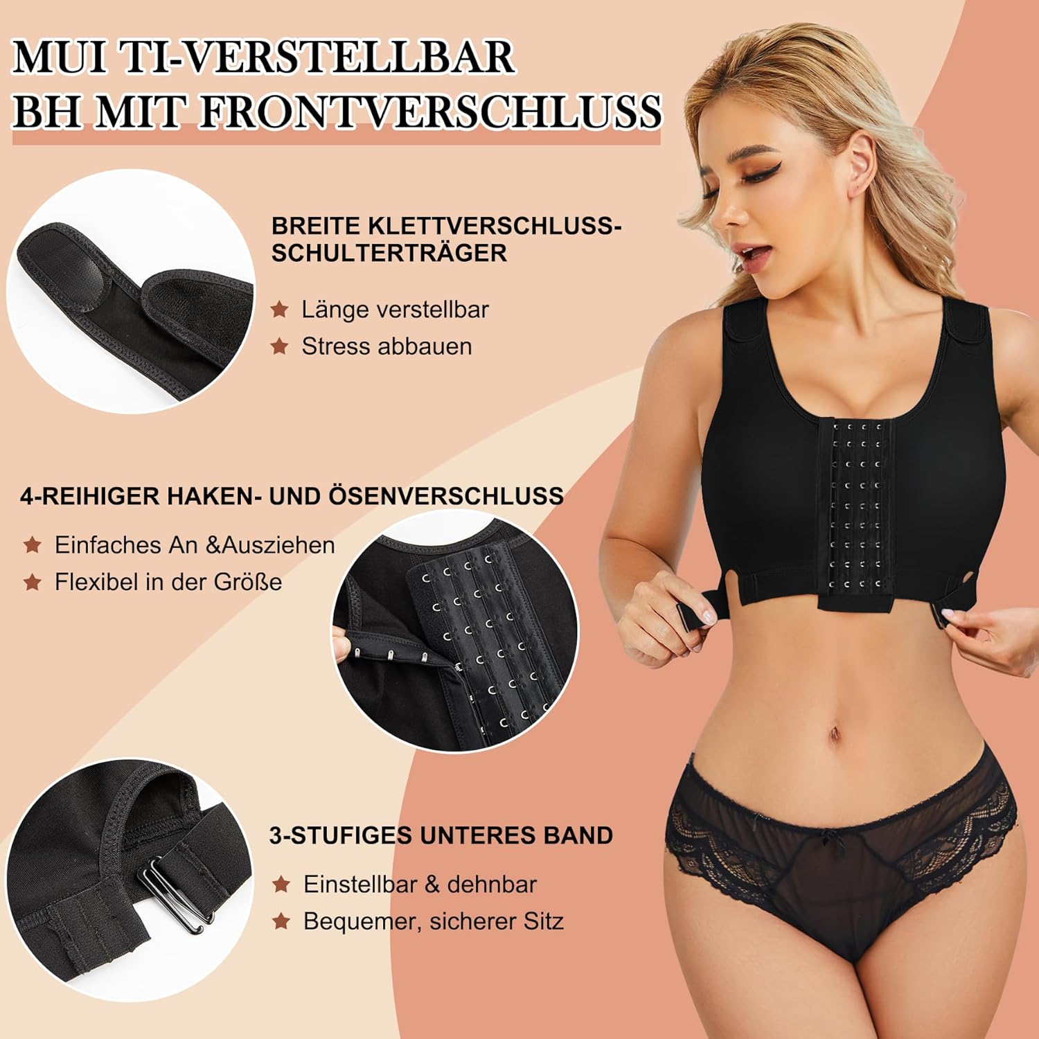 Postoperativer Sport-BH für Damen ohne Bügel, kabelloser BH mit verstellbaren Trägern, Kompressions-BH nach Brustoperationen, nahtloser Schlaf-BH – Bild 5