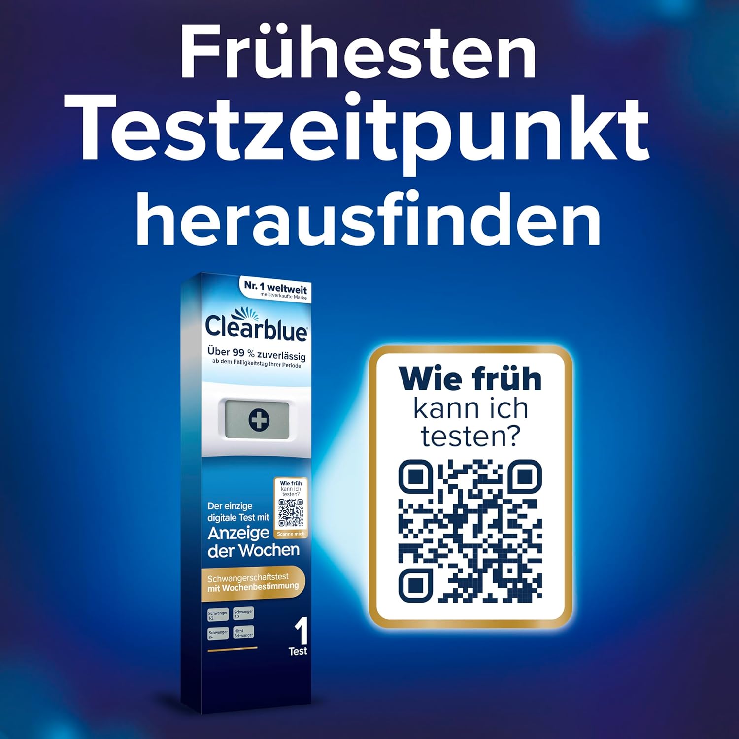 Clearblue Schwangerschaftstest Digital, Schwangerschaftstest, 1x Frühschwangerschaftstest / Frühschwangerschaftstest mit Wochenbestimmung, Schwangerschaft bestimmen, 25 mIU/ml – Bild 7