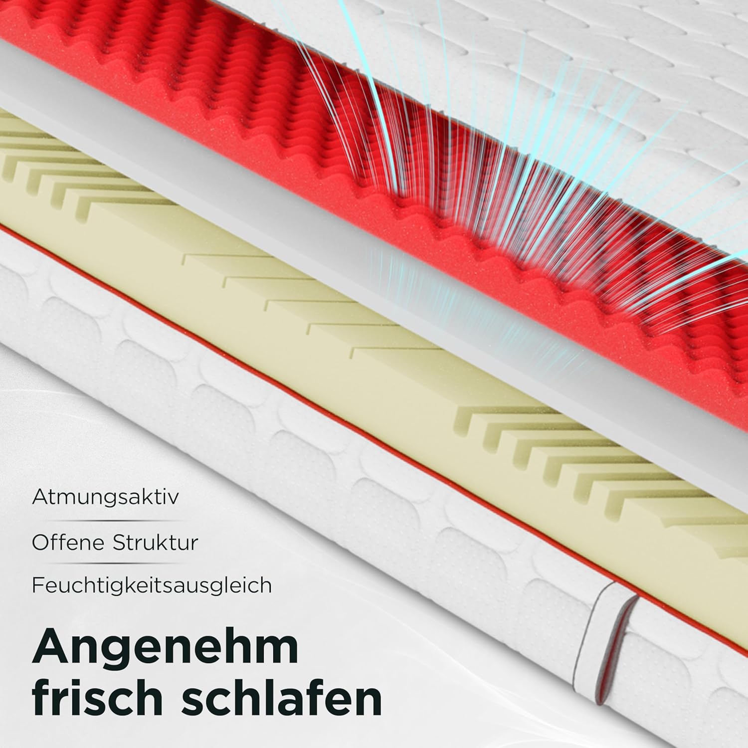 Hero Matratze 7 Zonen 100 x 200 cm, ergonomische Kaltschaummatratze mit zwei Härtegraden H2/H3, hohe Punktelastizität, atmungsaktiver Bezug abnehmbar und waschbar, ideal bei Rücken- und Nackenschmerzen – Bild 6