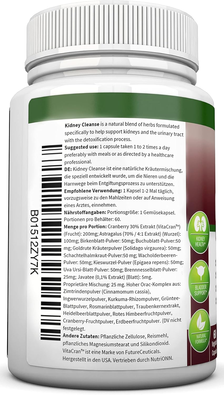 Nierenkapseln – Entgiftung und Unterstützung der Harnwege, Blase und Nieren – pflanzliches Nahrungsergänzungsmittel mit Bio-Cranberry, Astragalus, Kurkuma, Goldrute, Kieserwurzel, Wacholder und mehr – Bild 3