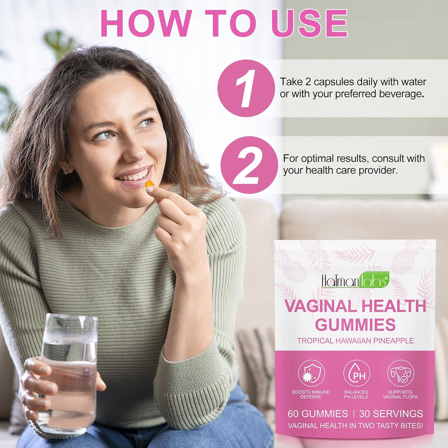 Premium Feminine Balance Gummies – Hawaiianische Ananas, pH-Balance für Frauen, Nahrungsergänzungsmittel für die vaginale Gesundheit von Frauen, Unterstützung des Immunsystems – vegan und glutenfrei (60 Stück) – Bild 7